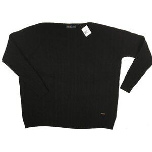 NEW $165 Polo Ralph Lauren Cable Knit Sweater! Cashmere Black & Wool  Boat Neck